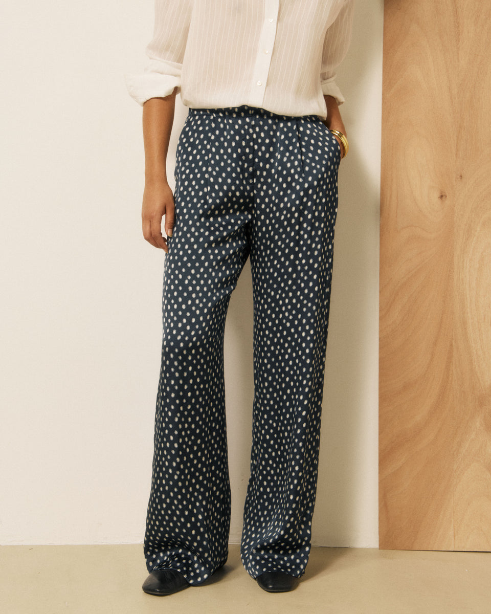 Pays Women's Navy & White Polka Dot Viscose Pants - Image 2