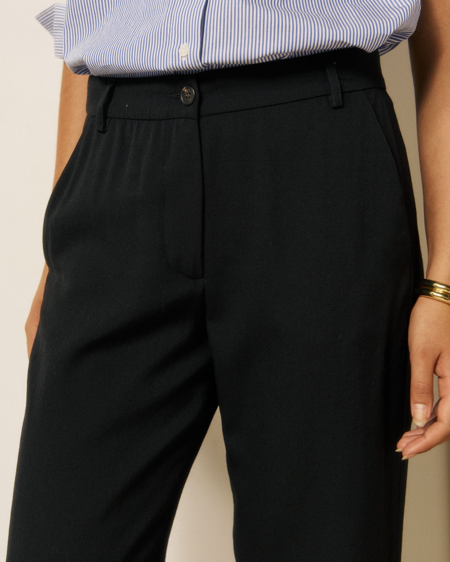 Pantalon Femme en Laine Vierge Extrafine Noir Perf