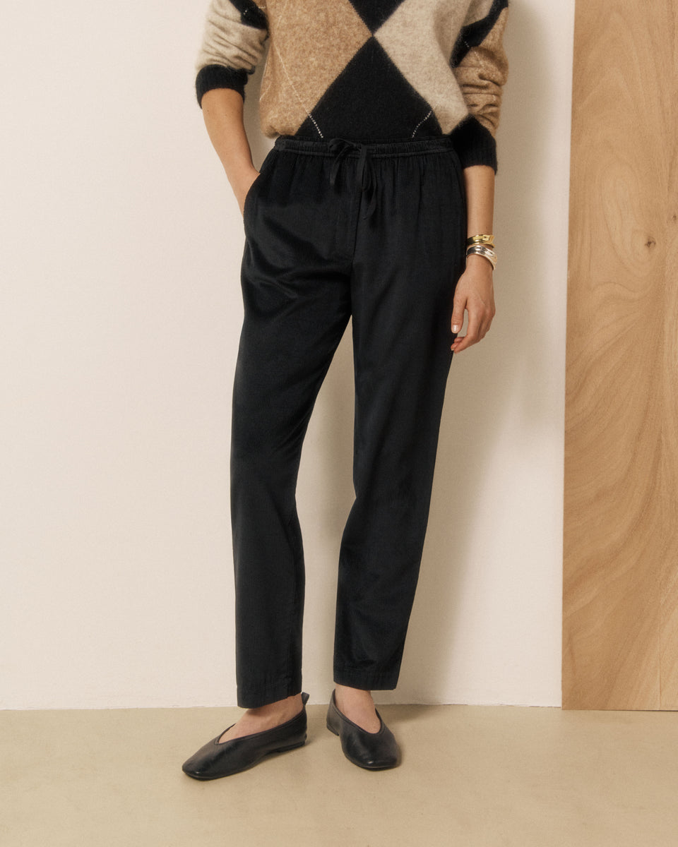 Pantalon Femme en Velours Côtelé Noir Perline - Image 2
