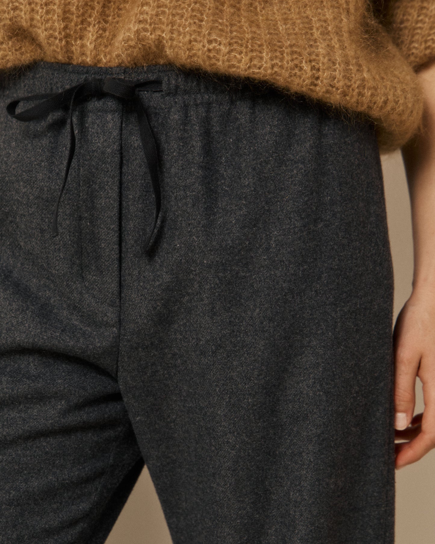 Pantalon Femme en Flanelle de Laine Gris Plumiel