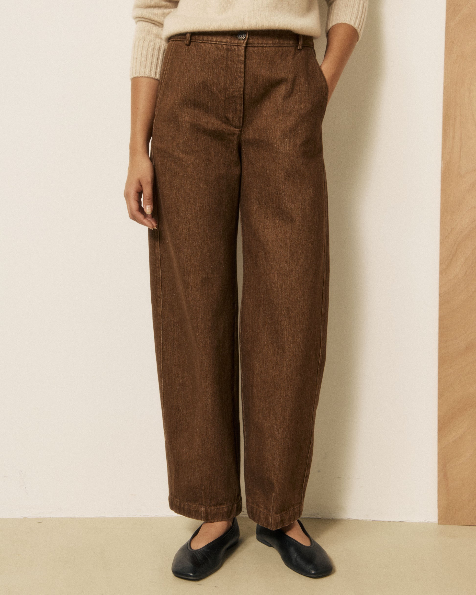 Pantalon Femme en Denim Marron Podium