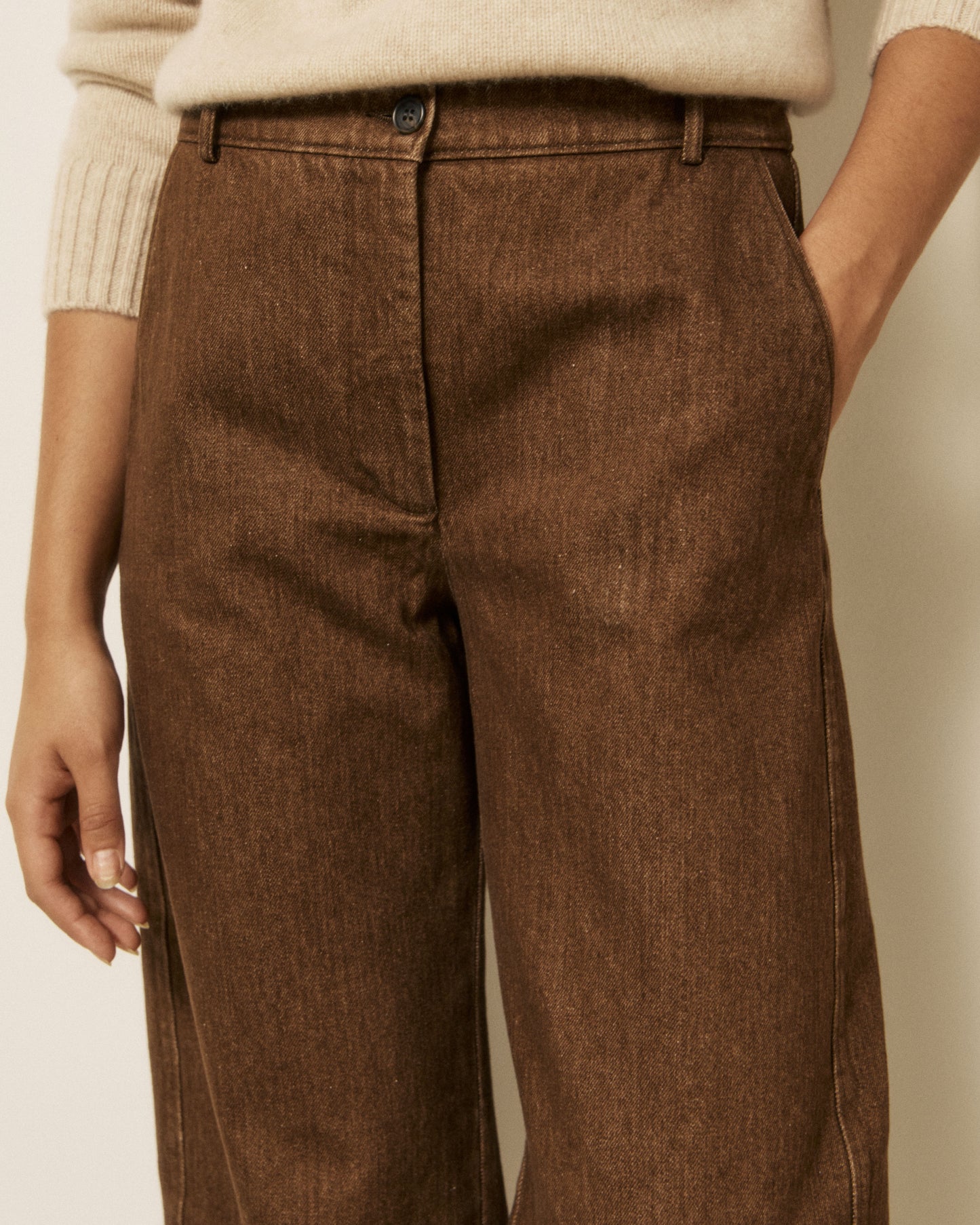 Pantalon Femme en Denim Marron Podium
