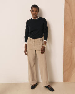 Pantalon Femme en Velours Lisse Beige Poli