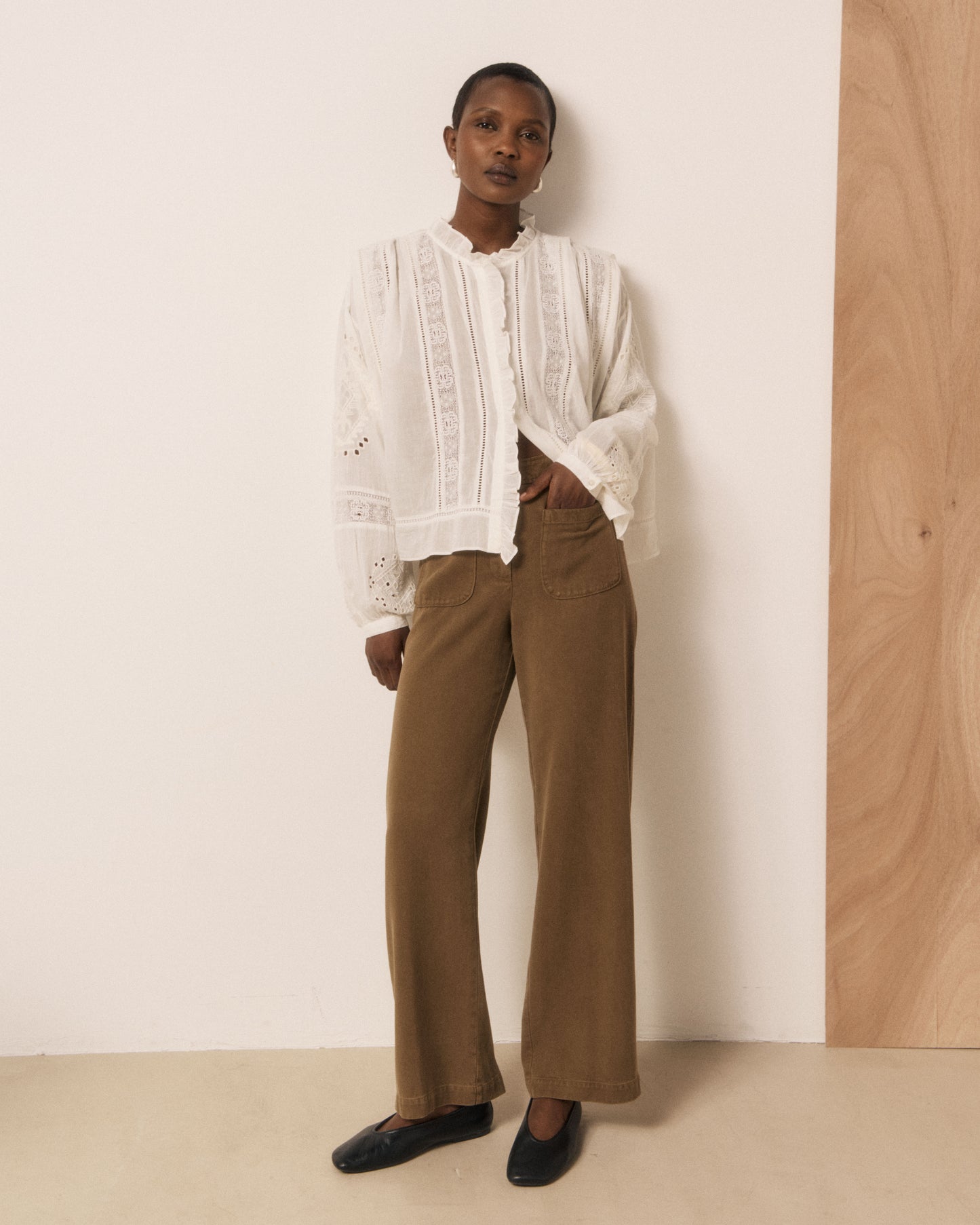 Pantalon Femme en Tencel Kaki Poli