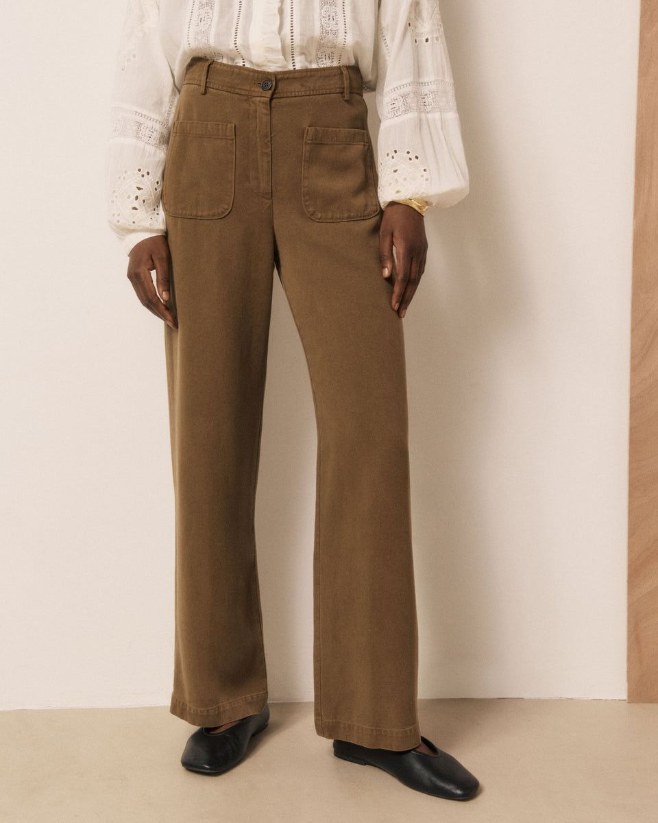 Pantalon Femme en Tencel Kaki Poli - Image 2
