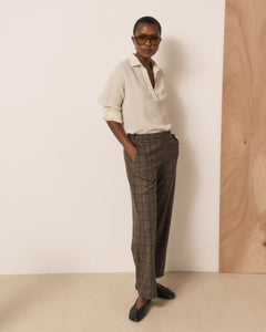 Pantalon Femme en Laine imprimé Princes de Galles Marron Pretty