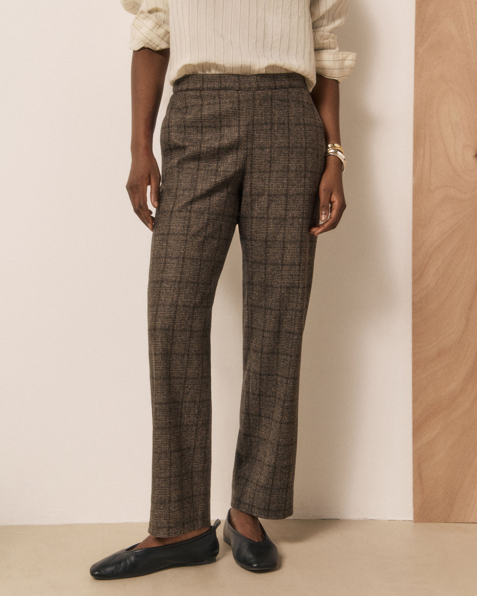 Pantalon Femme en Laine imprimé Princes de Galles Marron Pretty - Image 2