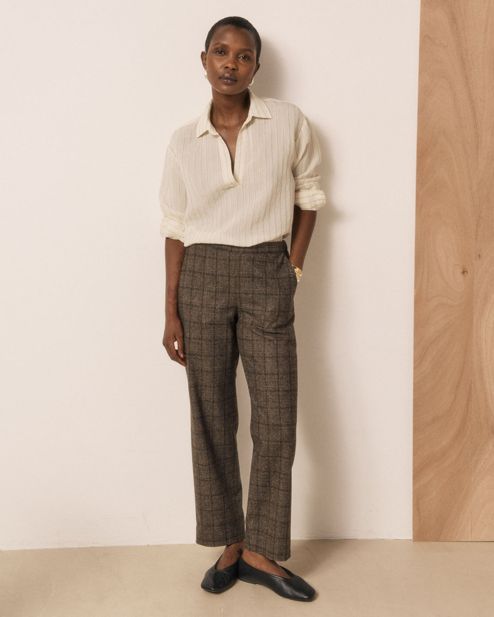 Pantalon Femme en Laine imprimé Princes de Galles Marron Pretty - Image 3