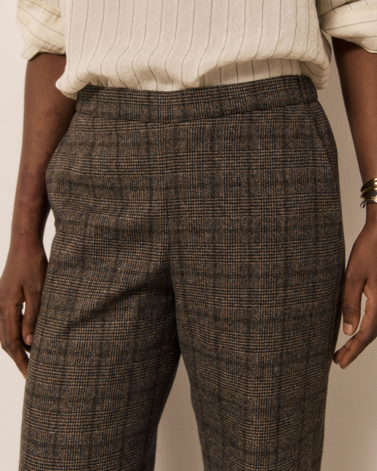 Pantalon Femme en Laine imprimé Princes de Galles Marron Pretty