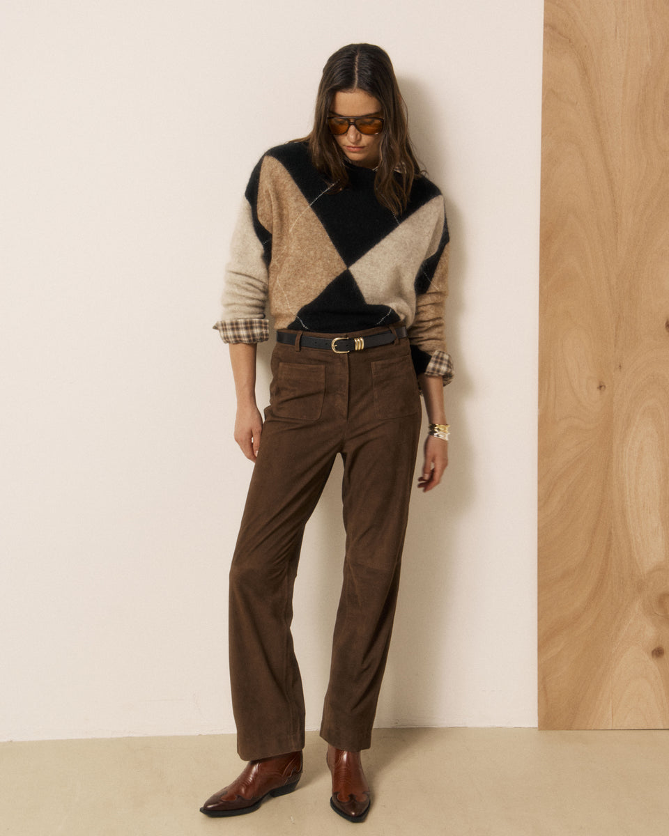 Pantalon Femme en Cuir Suédé Marron Paola - Image 3