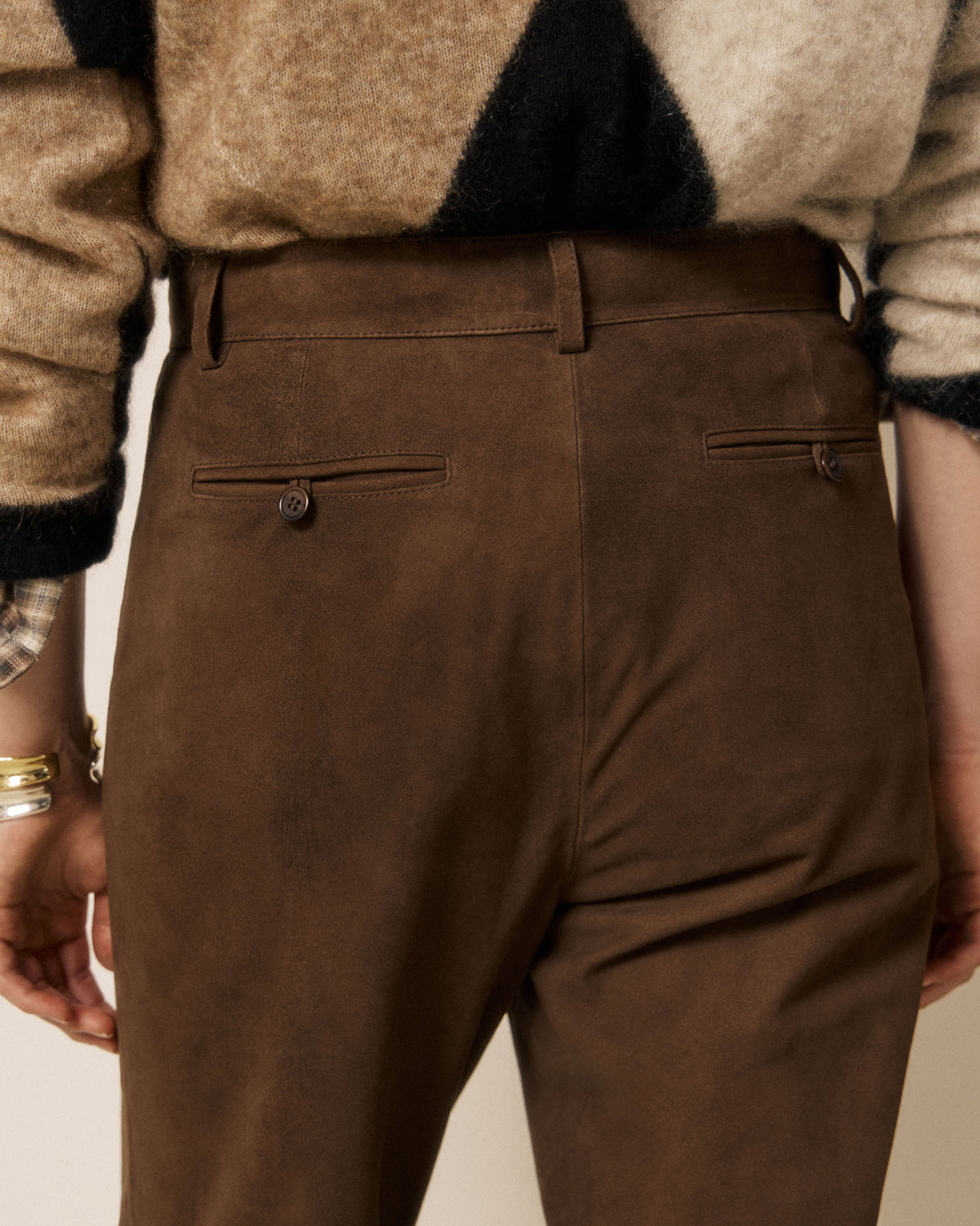 Pantalon Femme en Cuir Suédé Marron Paola