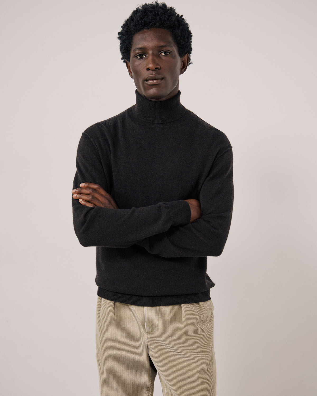Pull Homme en Laine & Cachemire Marron Cashmere Roll Neck