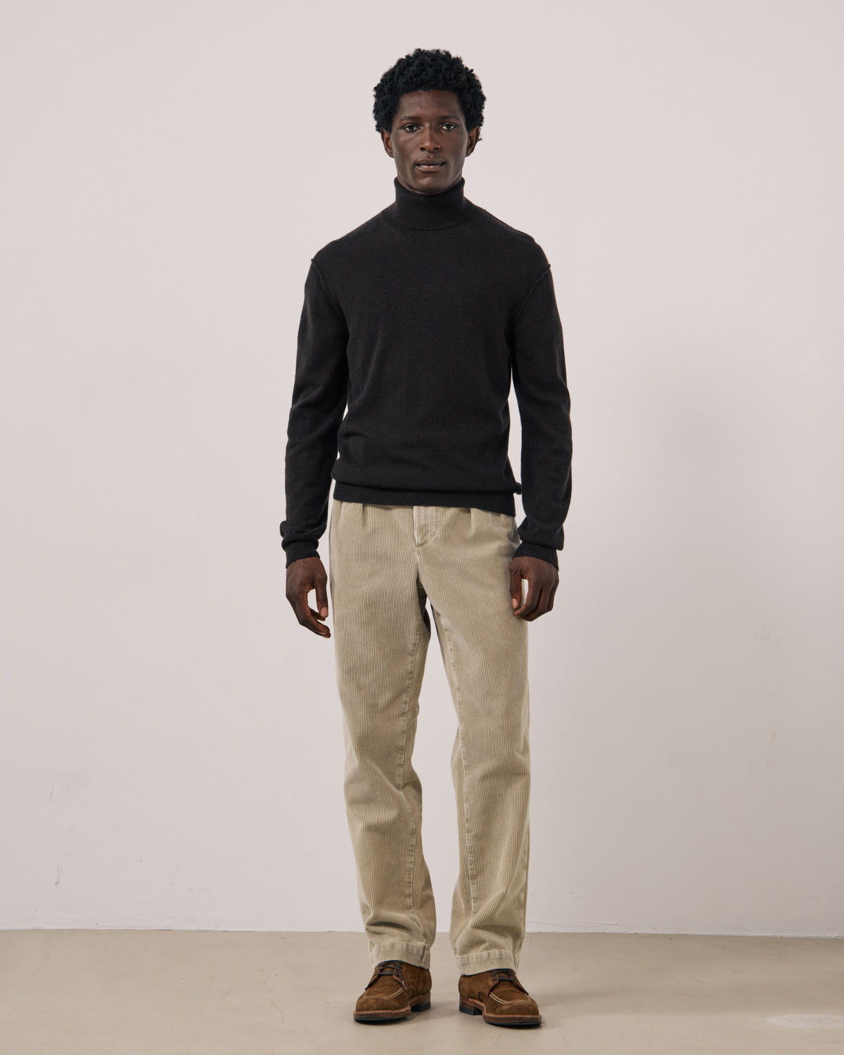 Pull Homme en Laine & Cachemire Marron Cashmere Roll Neck