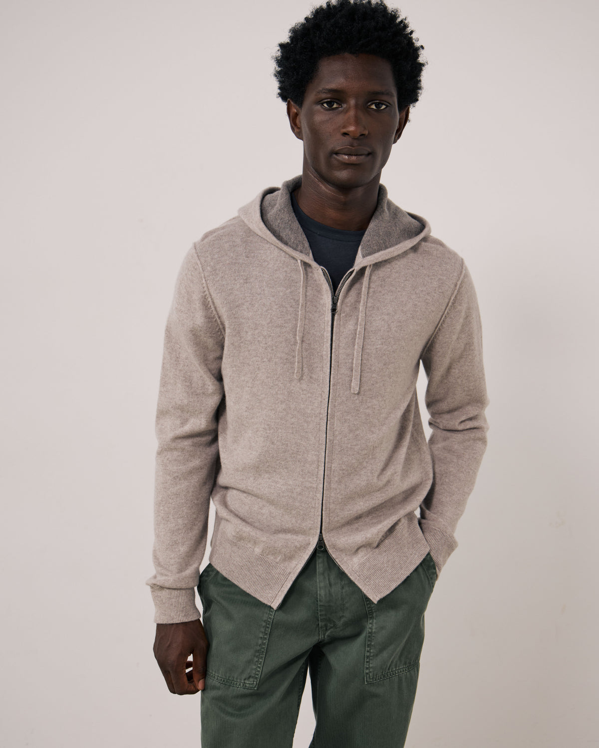 Pull Homme en Laine & Cachemire Ecru Cashmere Hoodie