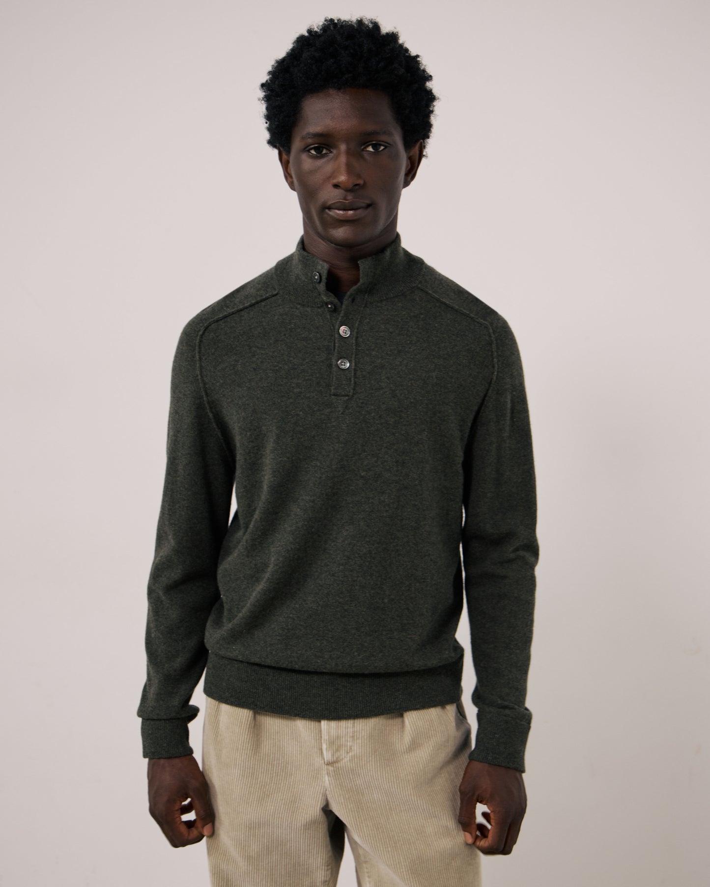 Pull Homme en Laine & Cachemire Vert Militaire Cashmere High Neck