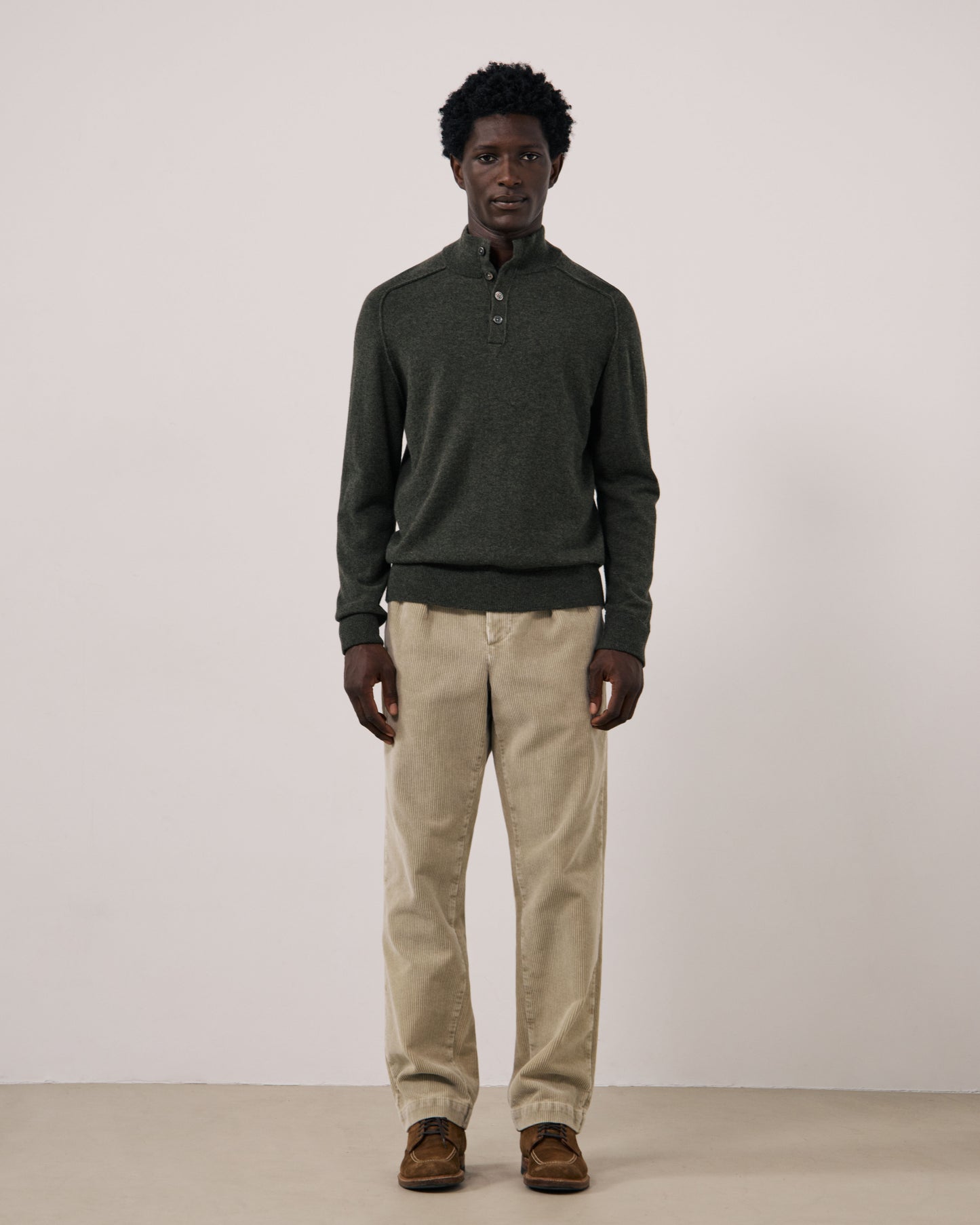 Pull Homme en Laine & Cachemire Vert Militaire Cashmere High Neck