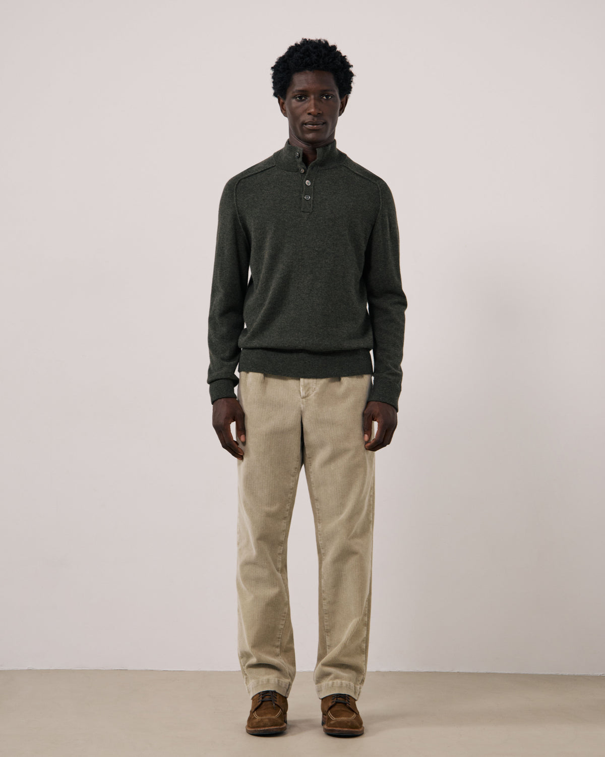 Pull Homme en Laine & Cachemire Vert Militaire Cashmere High Neck