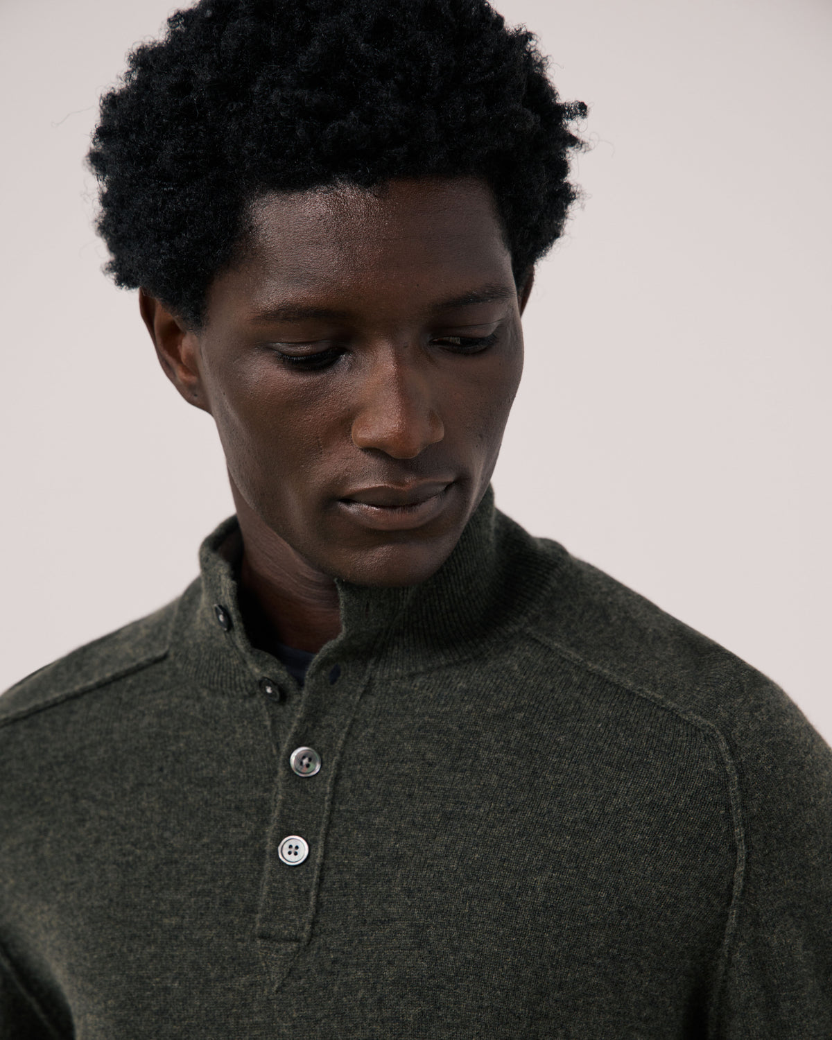 Pull Homme en Laine & Cachemire Vert Militaire Cashmere High Neck