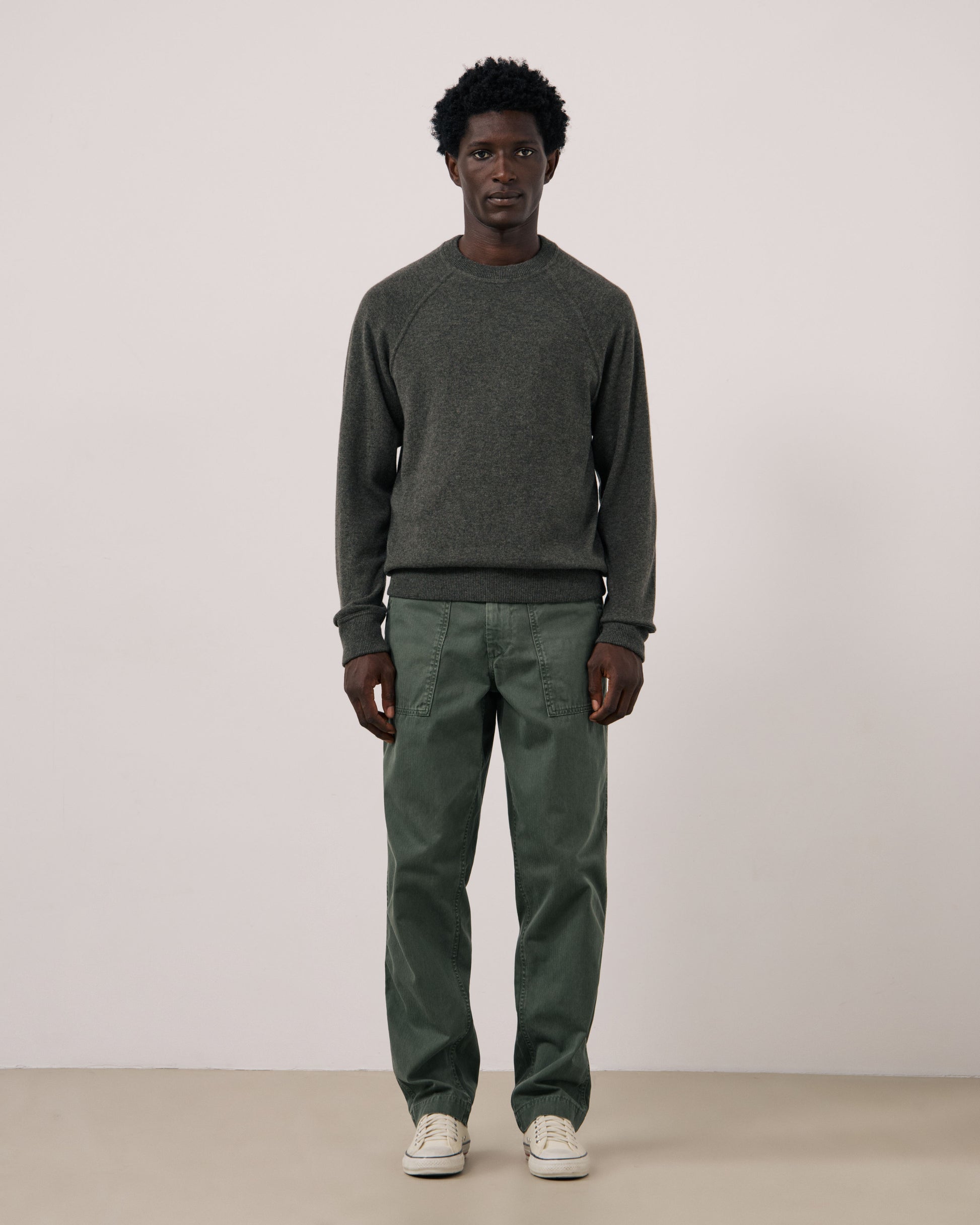 Pull Homme en Laine & Cachemire Vert Militaire Cashmere Sweat