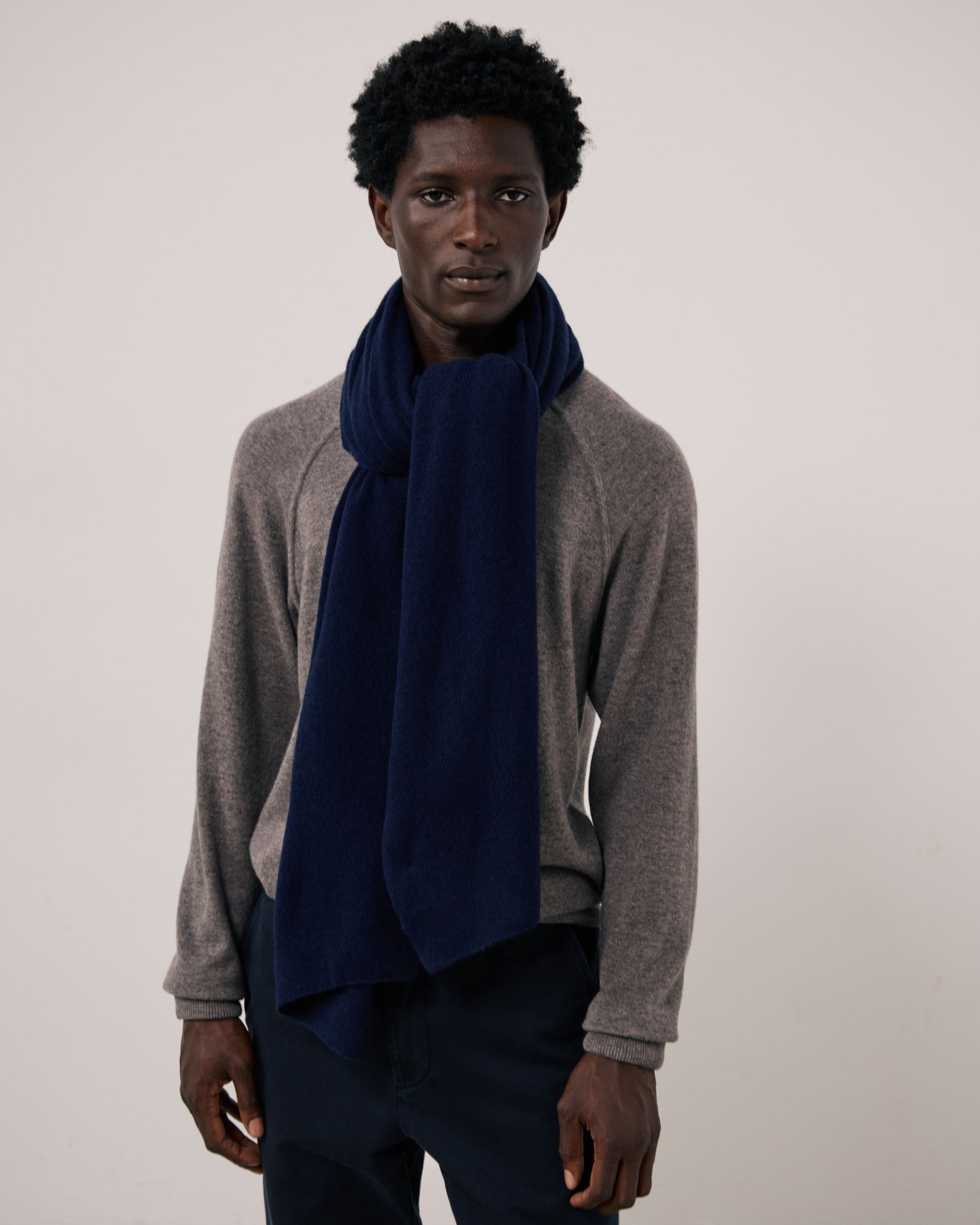 Echarpe Homme en Laine & Cachemire Bleu Marine