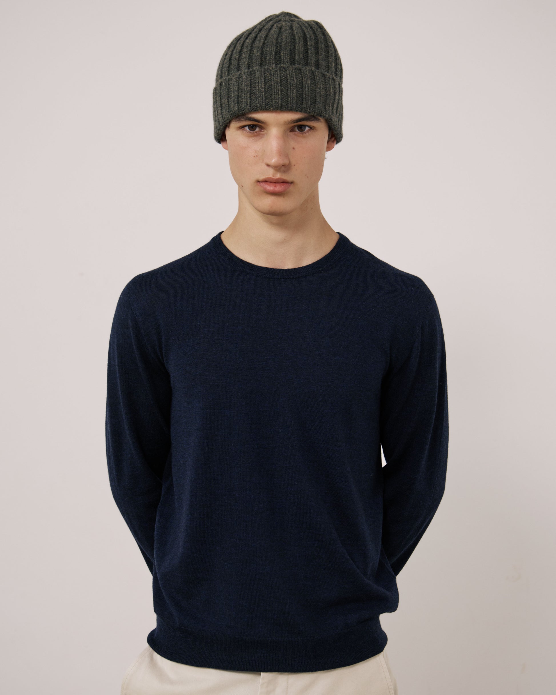 Bonnet Homme en Laine & Cachemire Vert Militaire