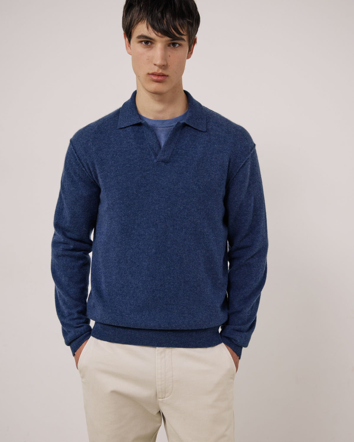 Pull Homme en Laine & Cachemire Bleu Indigo Cashmere Polo