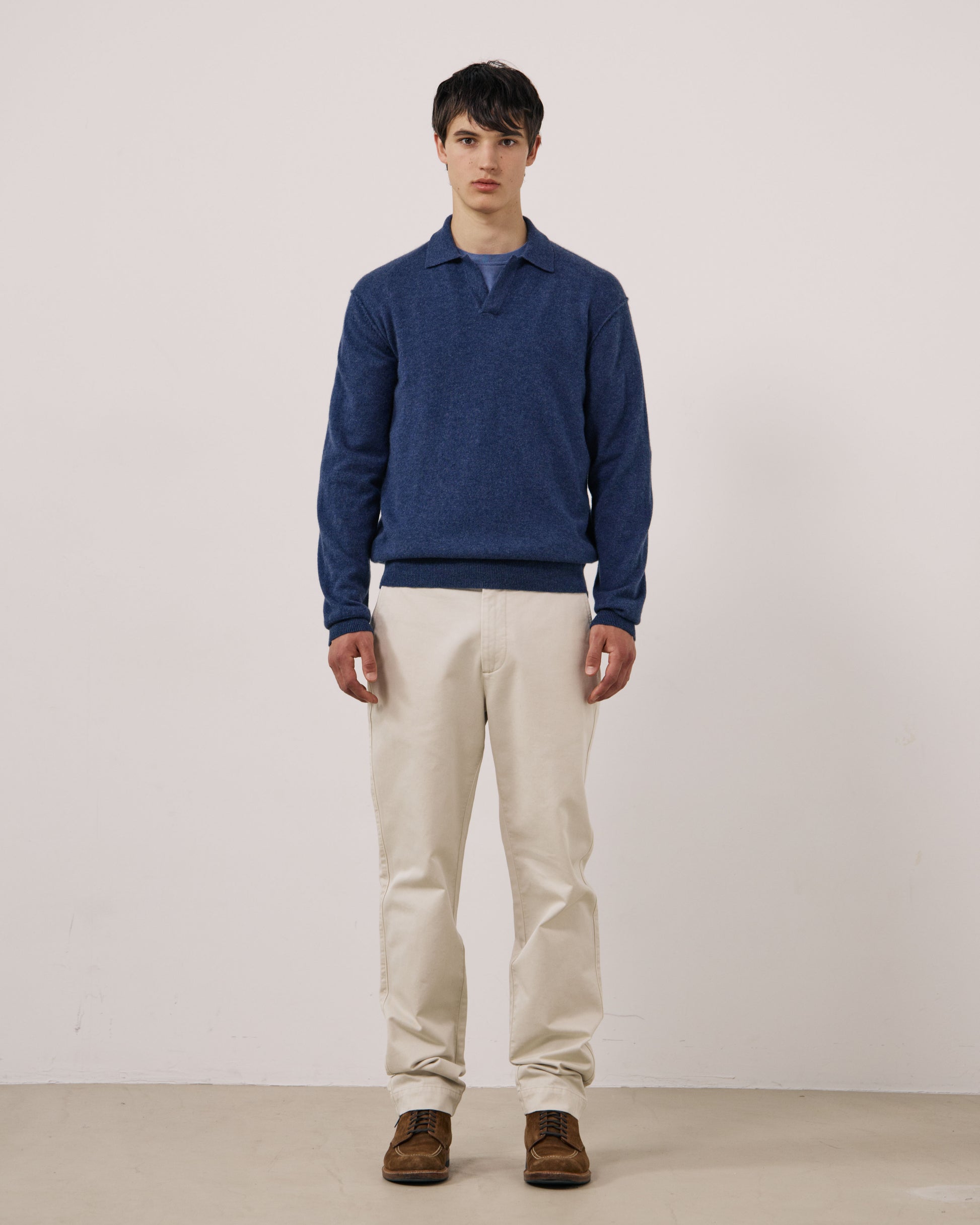 Pull Homme en Laine & Cachemire Bleu Indigo Cashmere Polo