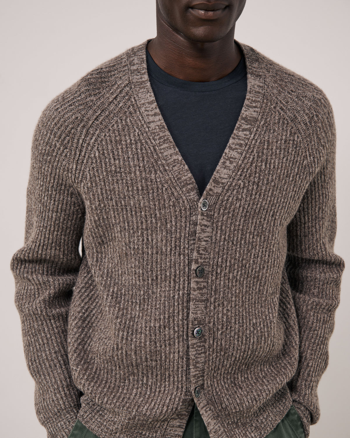 Pull Homme en Laine & Cachemire Taupe Marl Cardigan