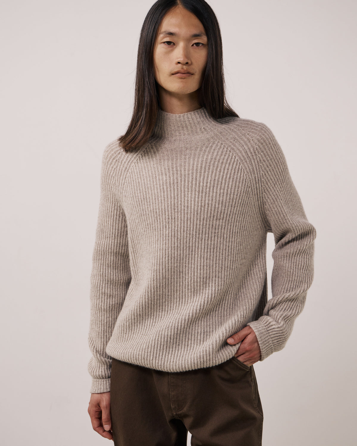 Pull Homme en Laine & Cachemire Ecru Marl Roll Neck