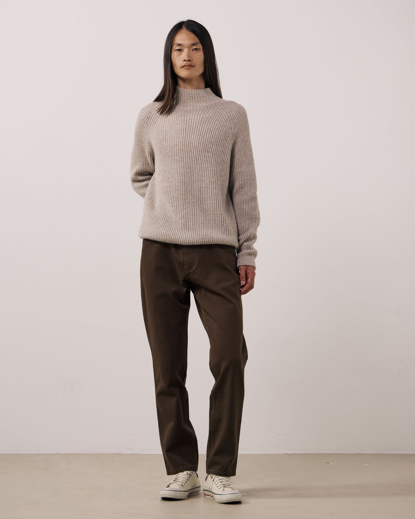 Pull Homme en Laine & Cachemire Ecru Marl Roll Neck