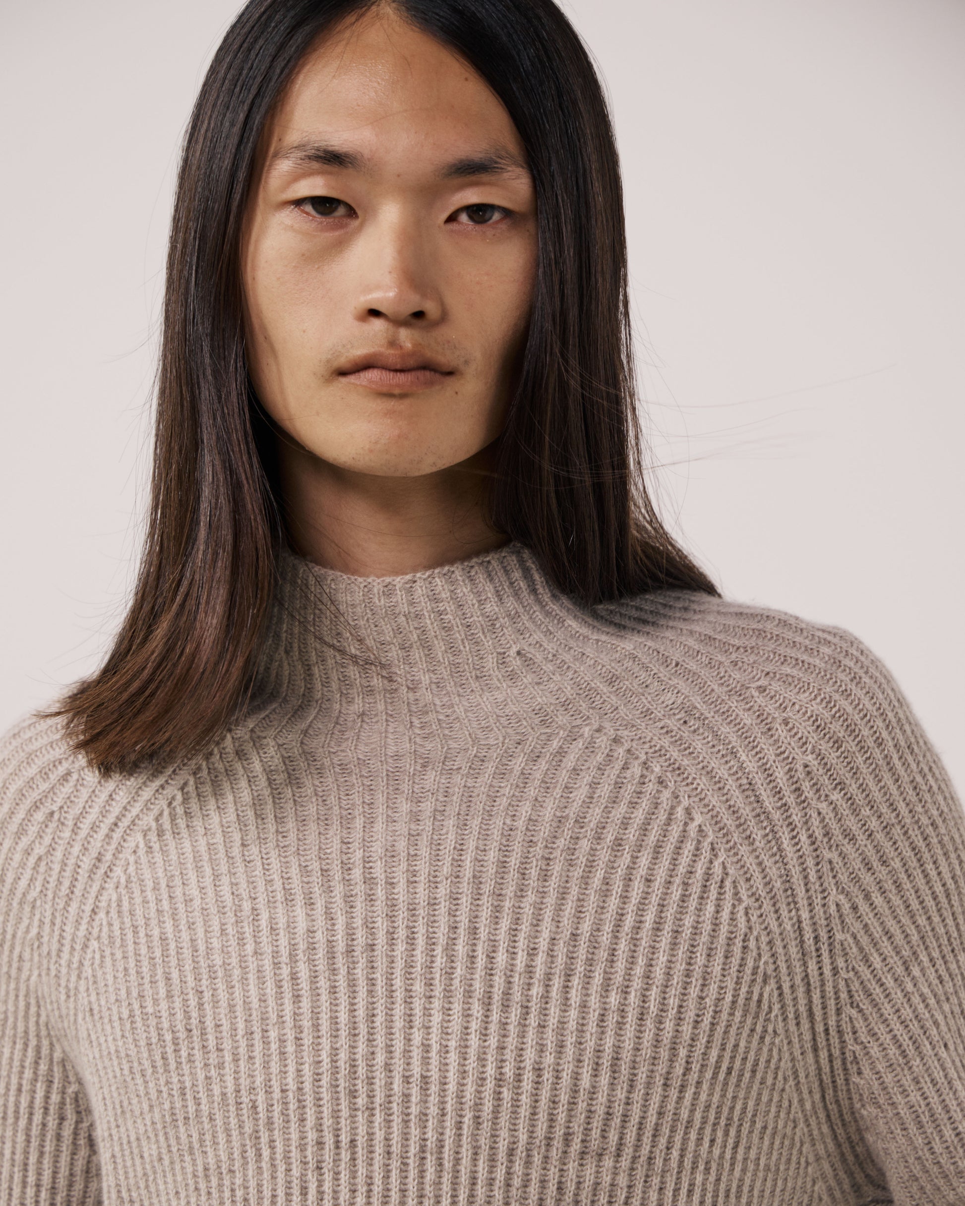 Pull Homme en Laine & Cachemire Ecru Marl Roll Neck