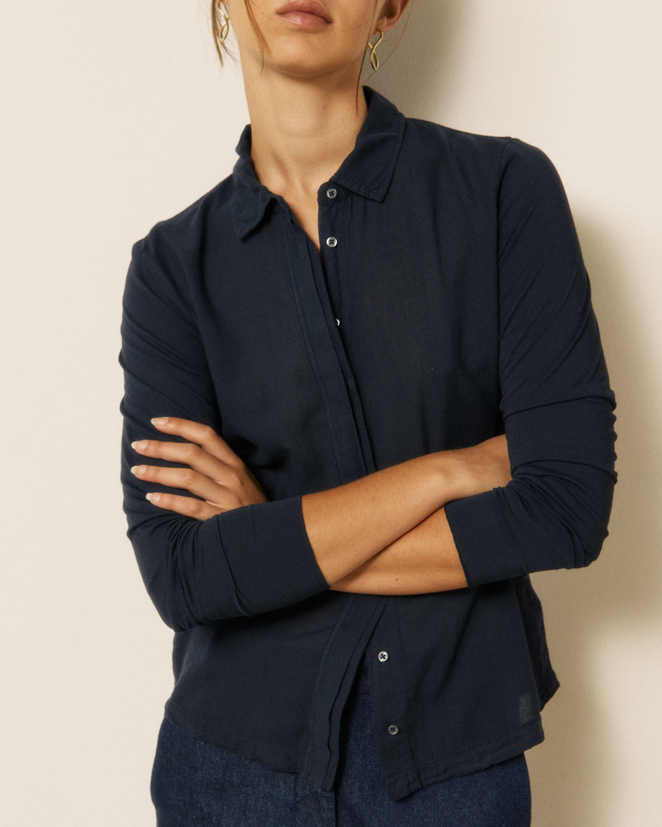 Chemise Femme en Coton Double Face Bleu Nuit Tahina - Image principale