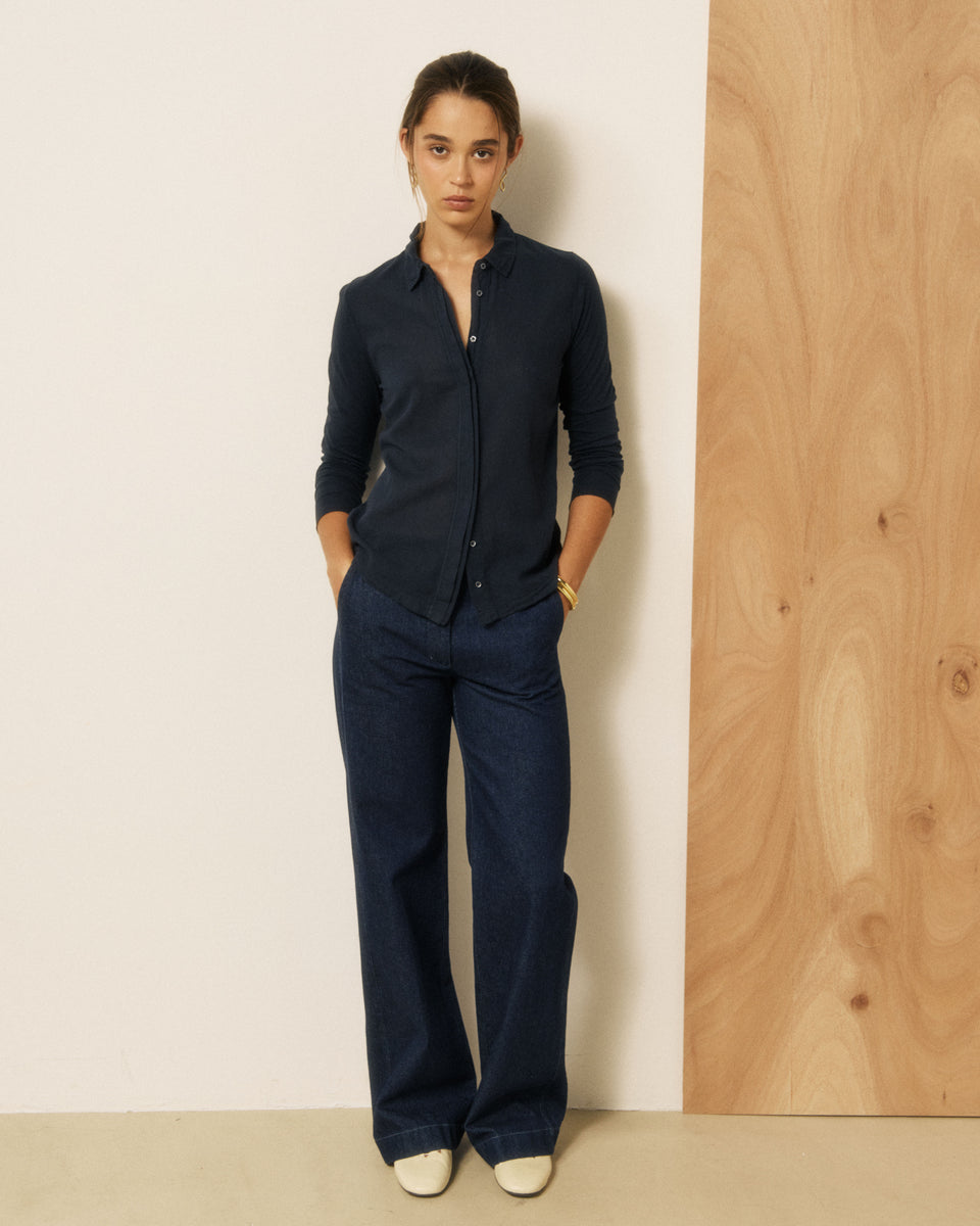 Chemise Femme en Coton Double Face Bleu Nuit Tahina - Image 2