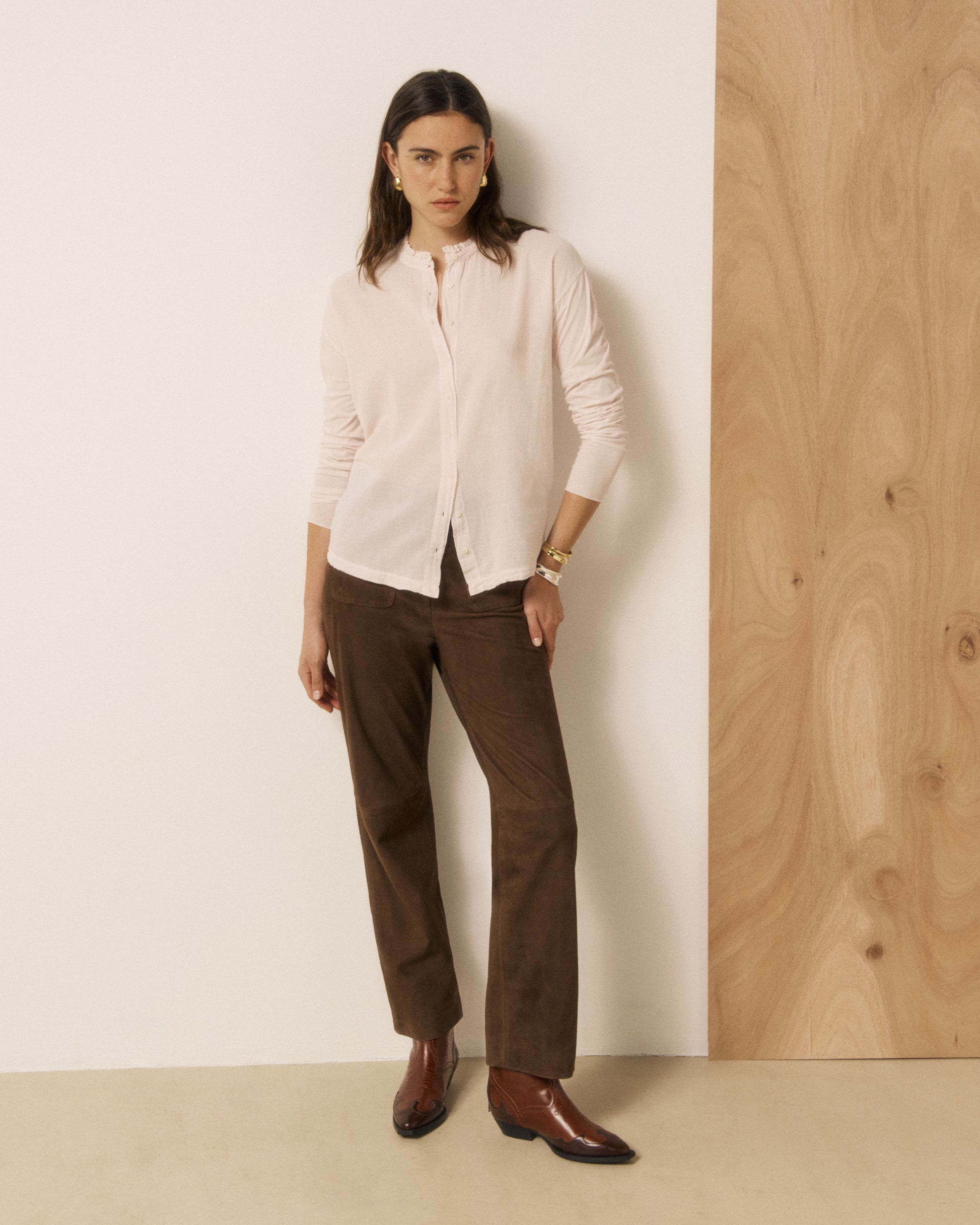 Chemise Femme en Coton Double Face Beige Takalo