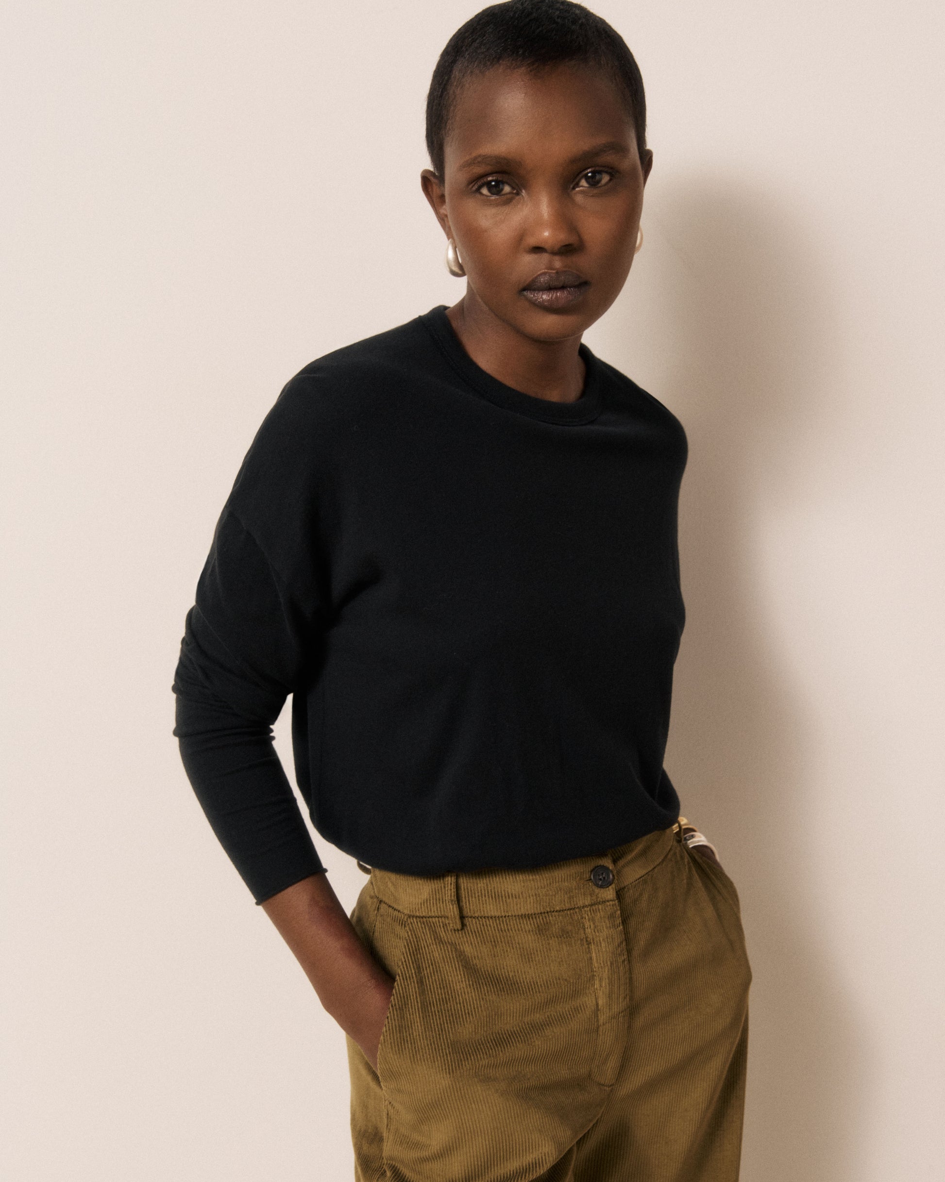 T-shirt Femme en Coton & Modal Noir Tamour