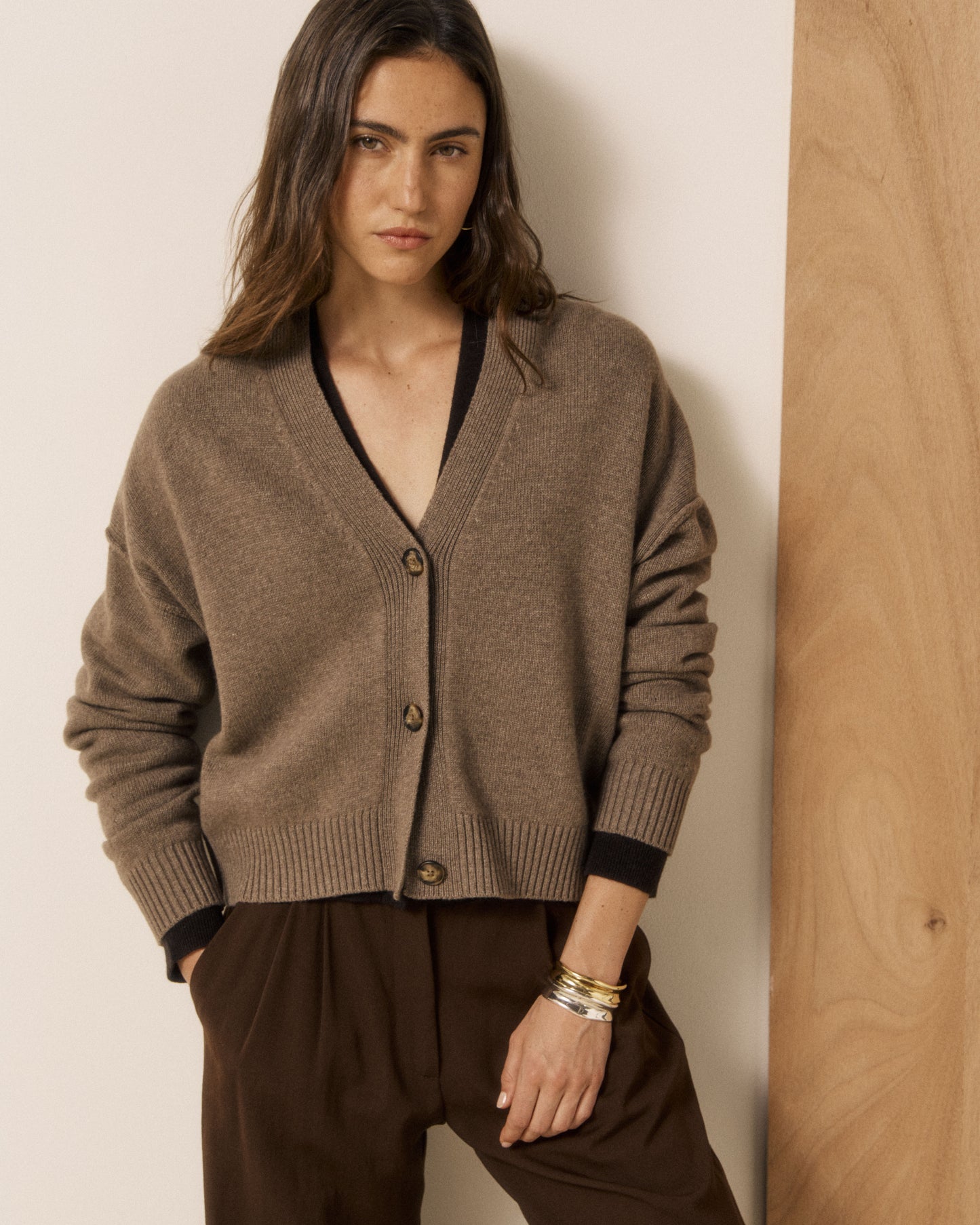 Cardigan Femme en Laine & Cachemire Taupe Mosine