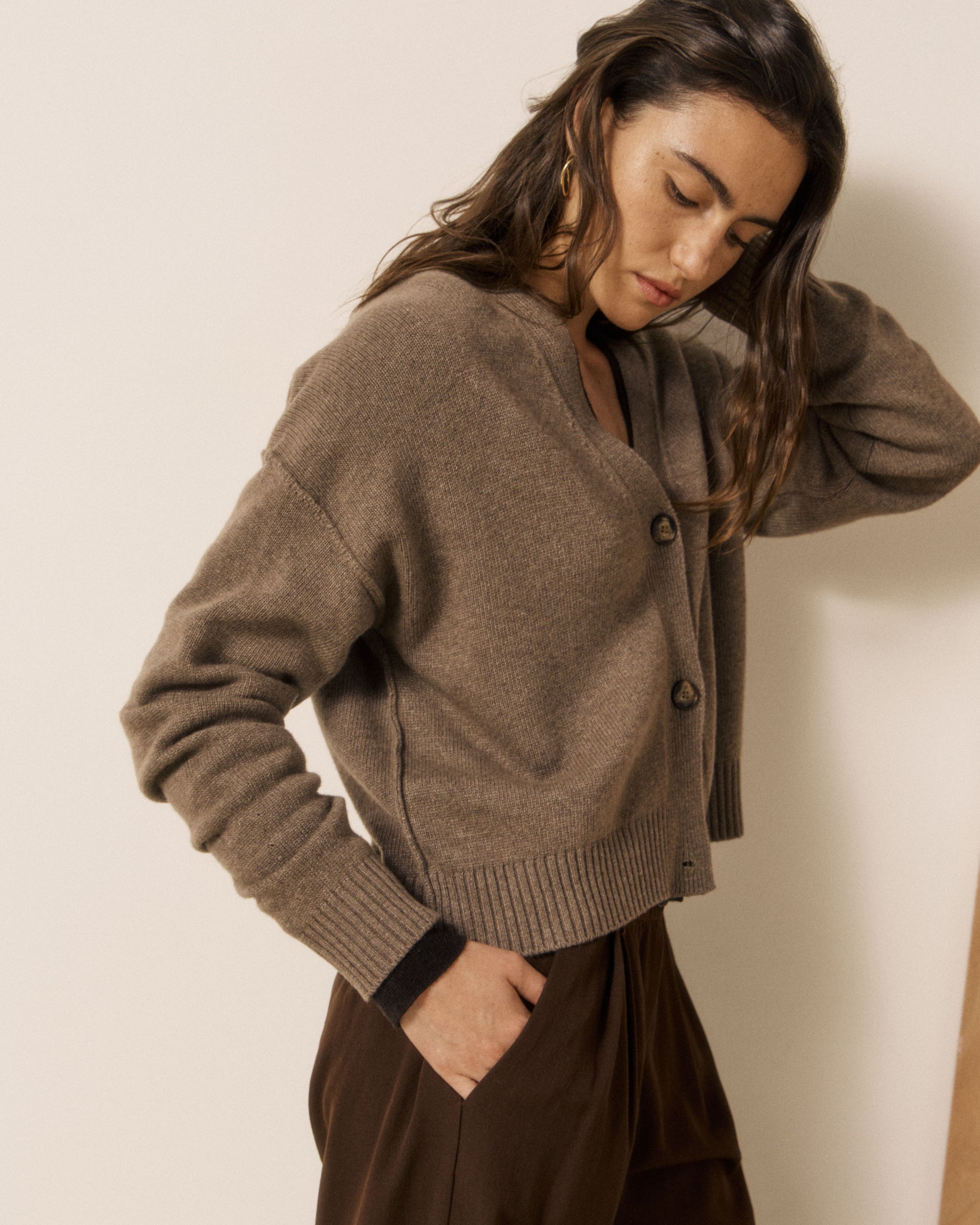 Cardigan Femme en Laine & Cachemire Taupe Mosine
