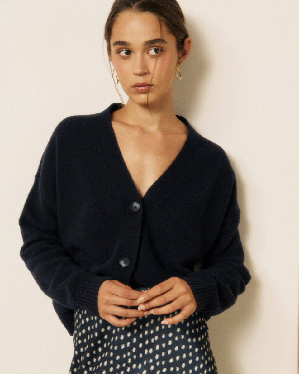 Mosine Women's Navy Blue Wool & Cashmere Cardigan - Image principale