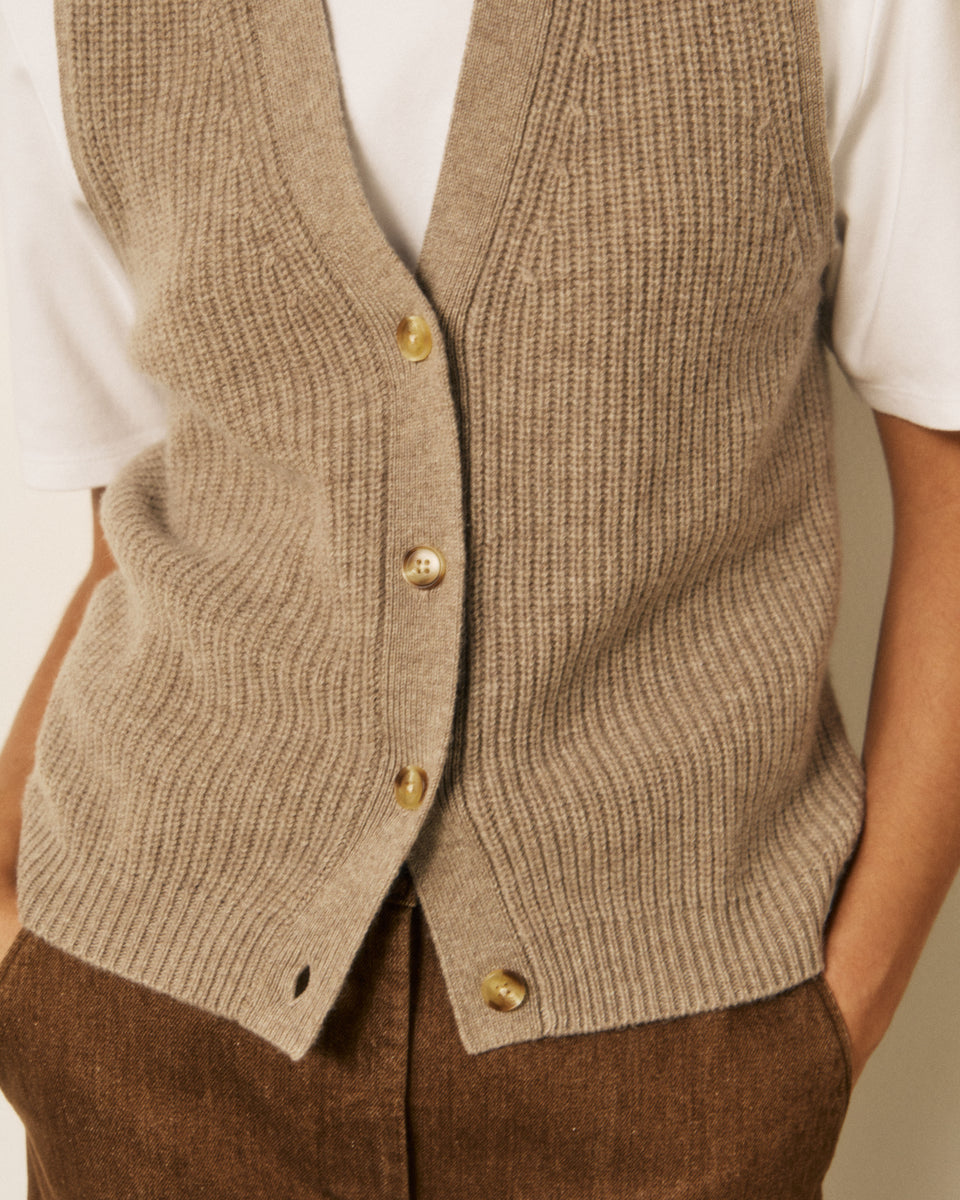 Gilet Femme en Laine & Cachemire Taupe Mohea - Image 3