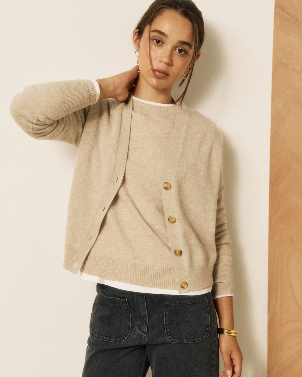 Cardigan Femme en Laine & Cachemire Ecru Moran - Image principale