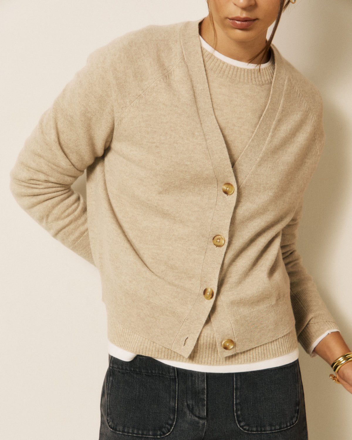 Cardigan Femme en Laine & Cachemire Ecru Moran
