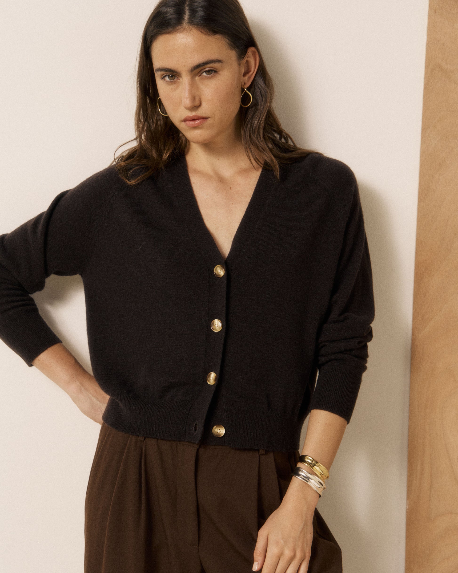 Cardigan Femme en Laine & Cachemire Marron Moran