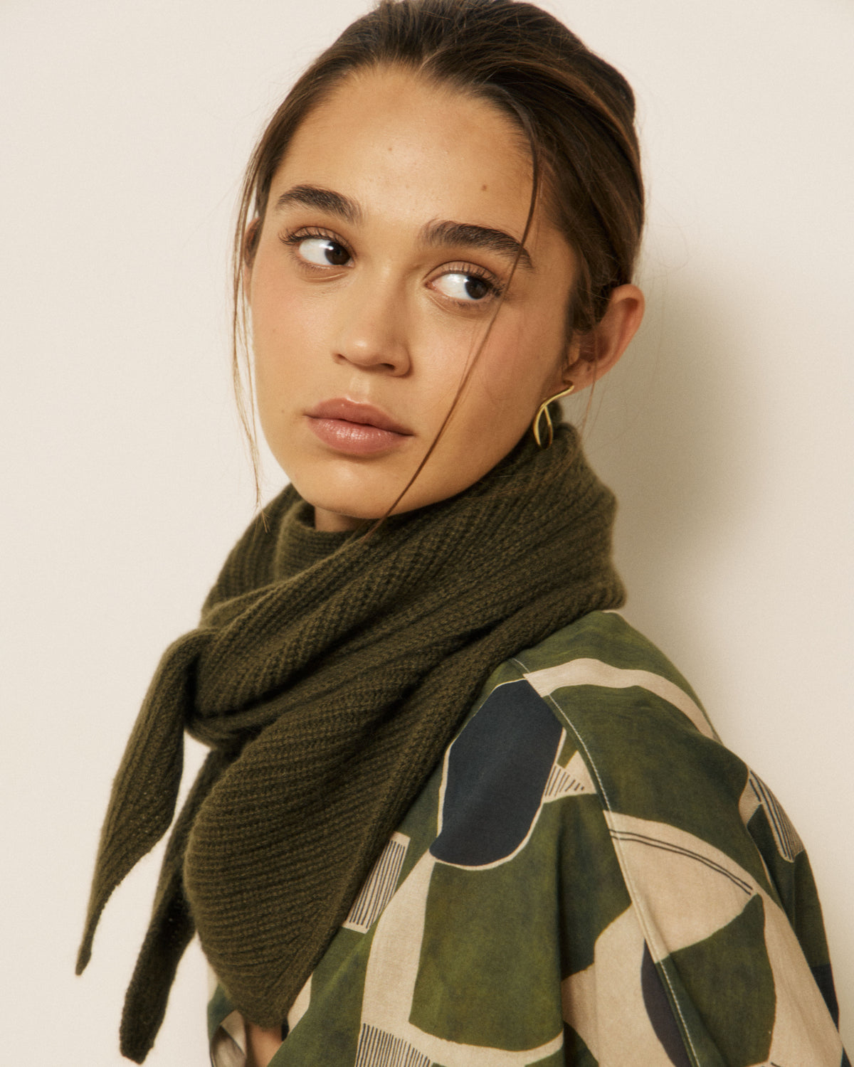 Echarpe Femme en Laine & Cachemire Kaki Melie