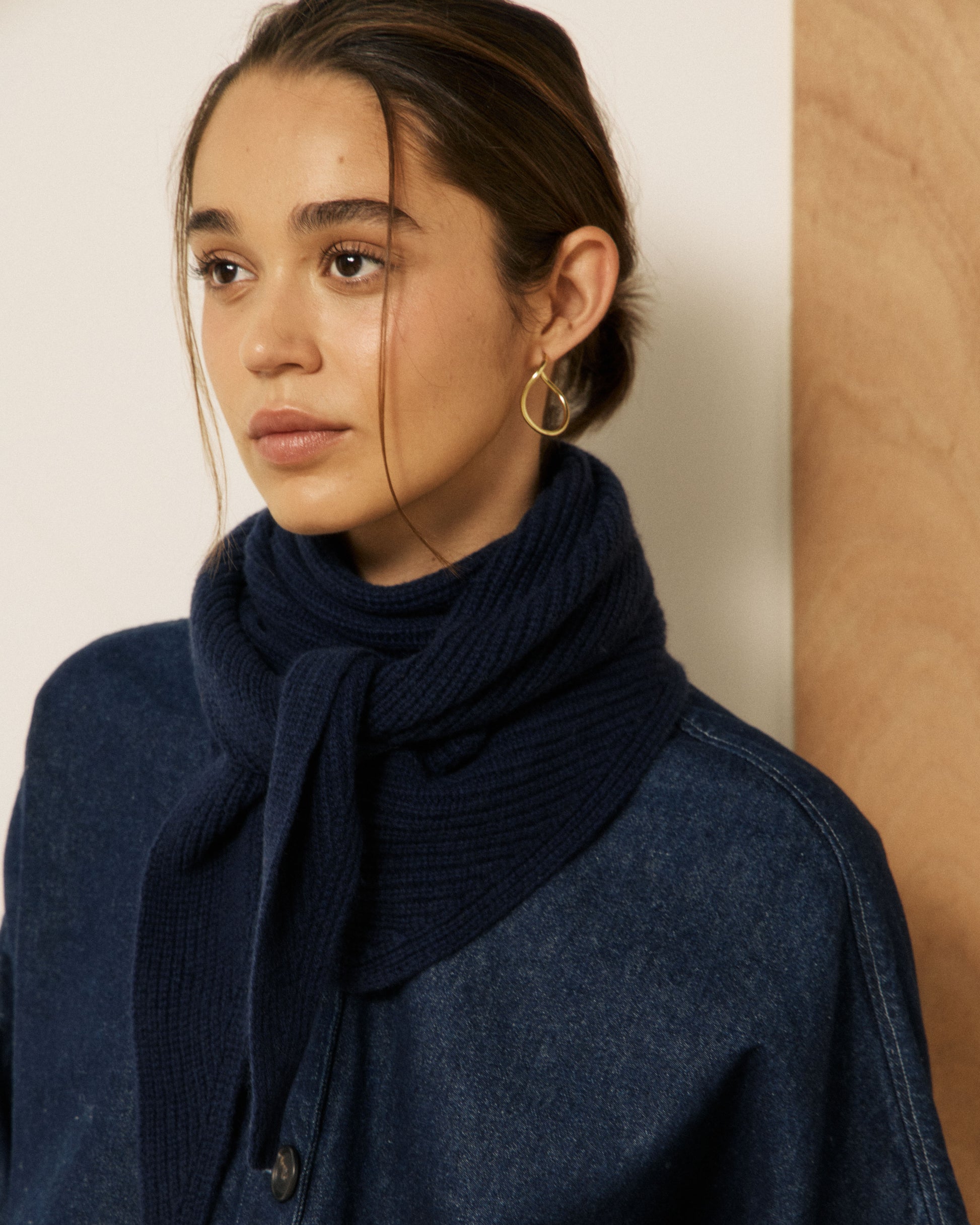 Echarpe Femme en Laine & Cachemire Bleu Marine Melie