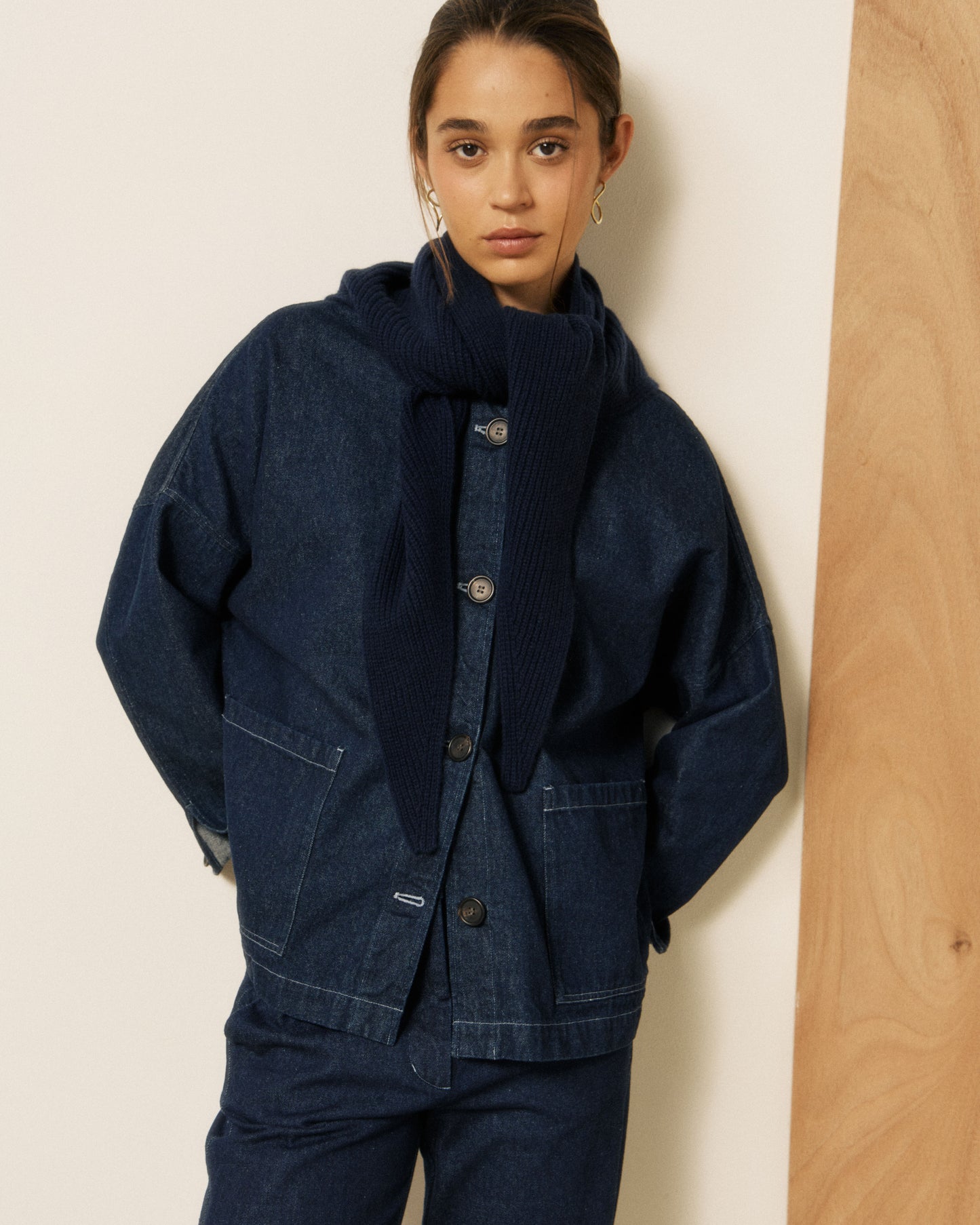 Echarpe Femme en Laine & Cachemire Bleu Marine Melie