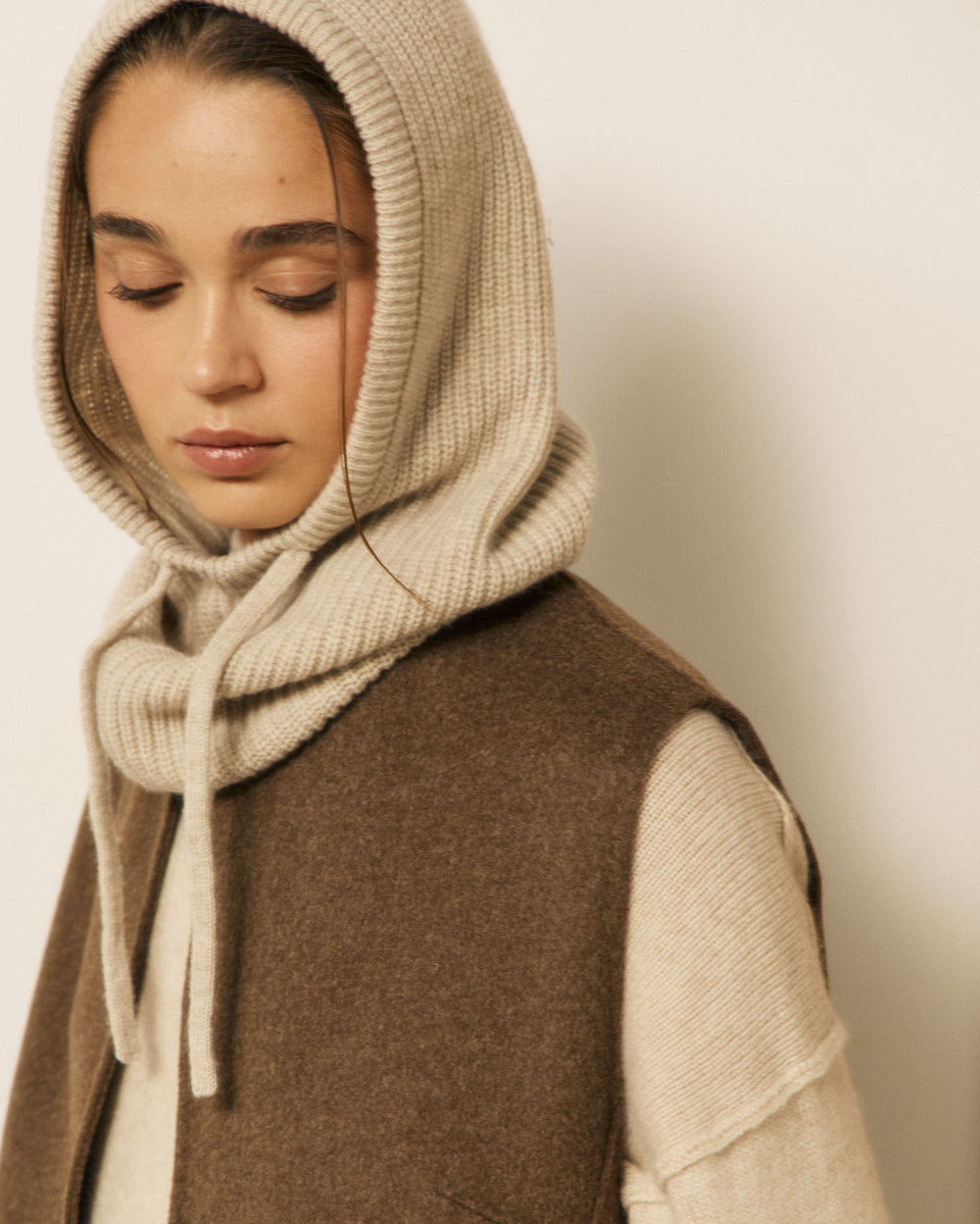 Cagoule Femme en Laine & Cachemire Ecru Meysie - Image 2