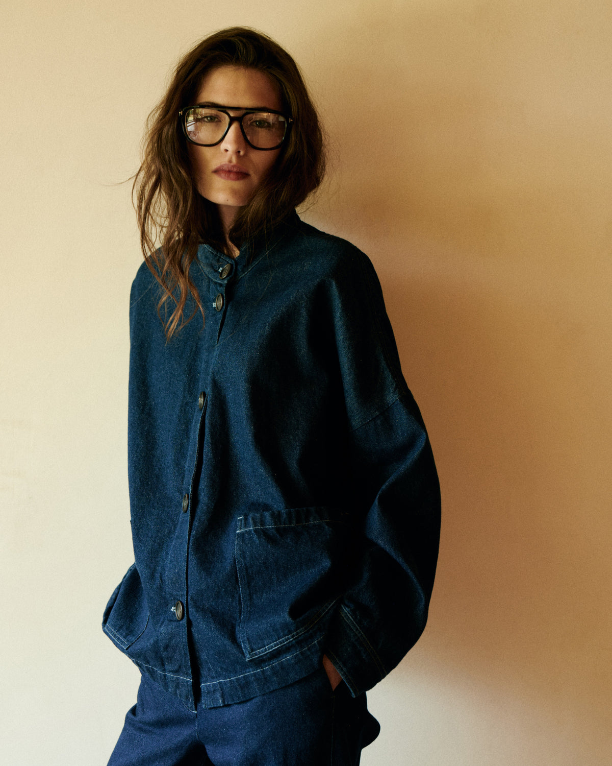 Damesjas van indigo blauw denim Vally