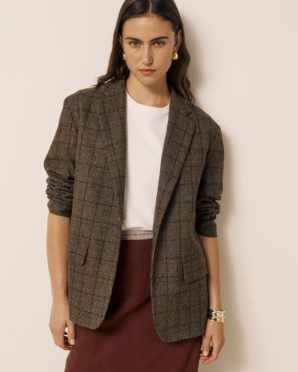 Veste Femme en Laine imprimé Princes de Galles Marron Victo