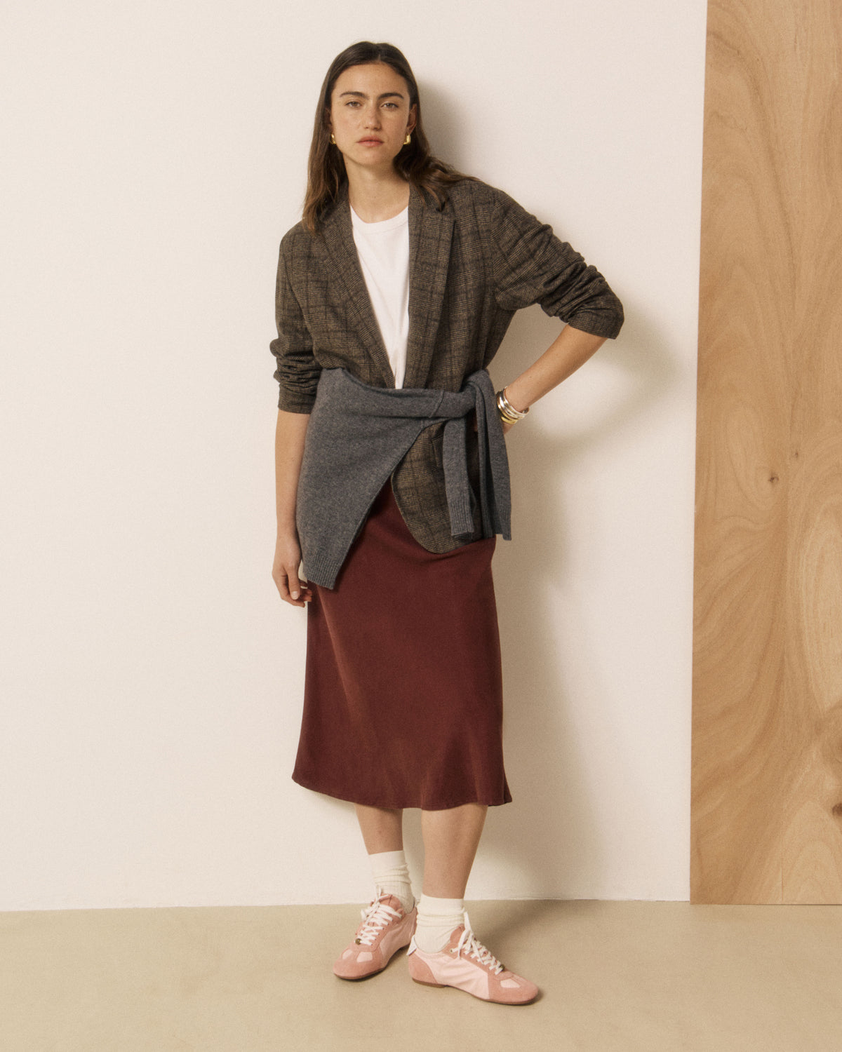 Veste Femme en Laine imprimé Princes de Galles Marron Victo