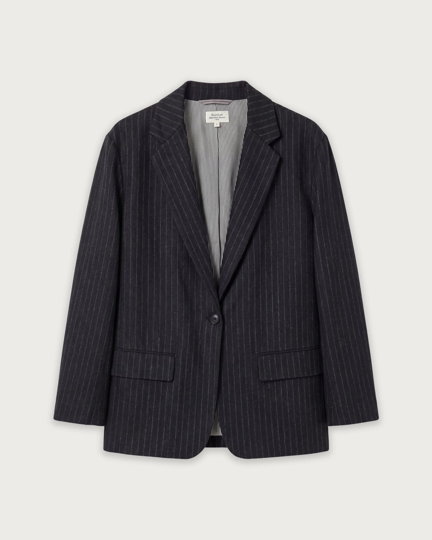 Chaqueta de franela de lana a rayas azul medianoche para mujer Victo